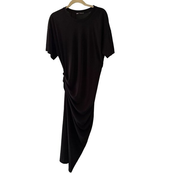 Zara Dresses & Skirts - Zara Black Side Gathered Ruched Maxi Dress Short Sleeve Size Large